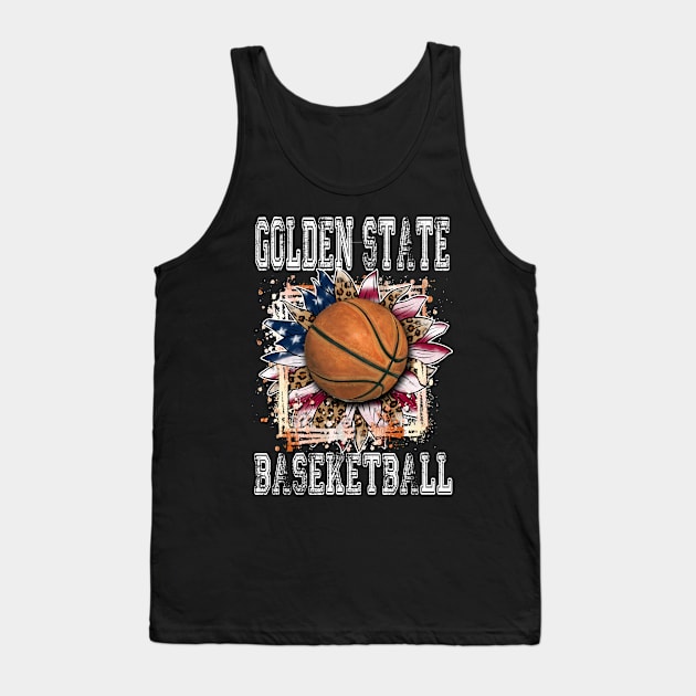 American Flag Personalized Golden State Proud Name Basketball Tank Top by Irwin Bradtke